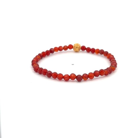 18K Gold Money Coin Ball Charm Bracelet Mini Gemstone Natural Carnelian 4mm - Picture 5 of 6